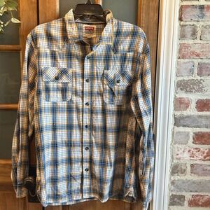 Levi's‎ Western Button Down Shirt Mens Large Blue Yellow Plaid Cotton